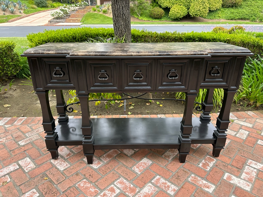 Stanley Furniture Marble Top Sideboard Server With Felt Lined Silverware Drawers 67'W X 21'D X 40'H [Photo 3]