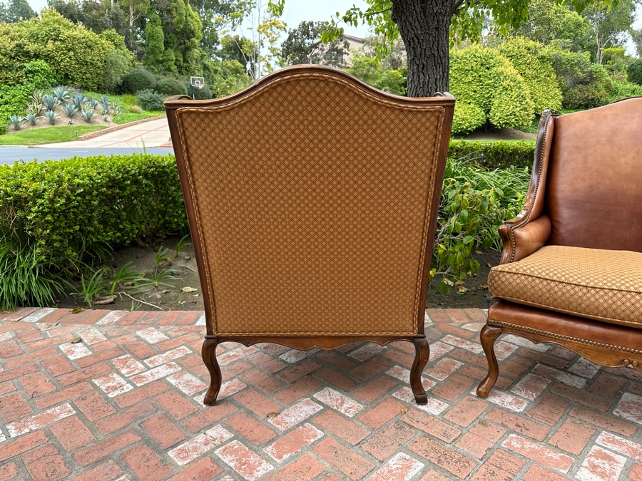 Pair Of Leather Wingback Armchairs With Brass Nailheads 35'W X 44'D X 44'H [Photo 7]