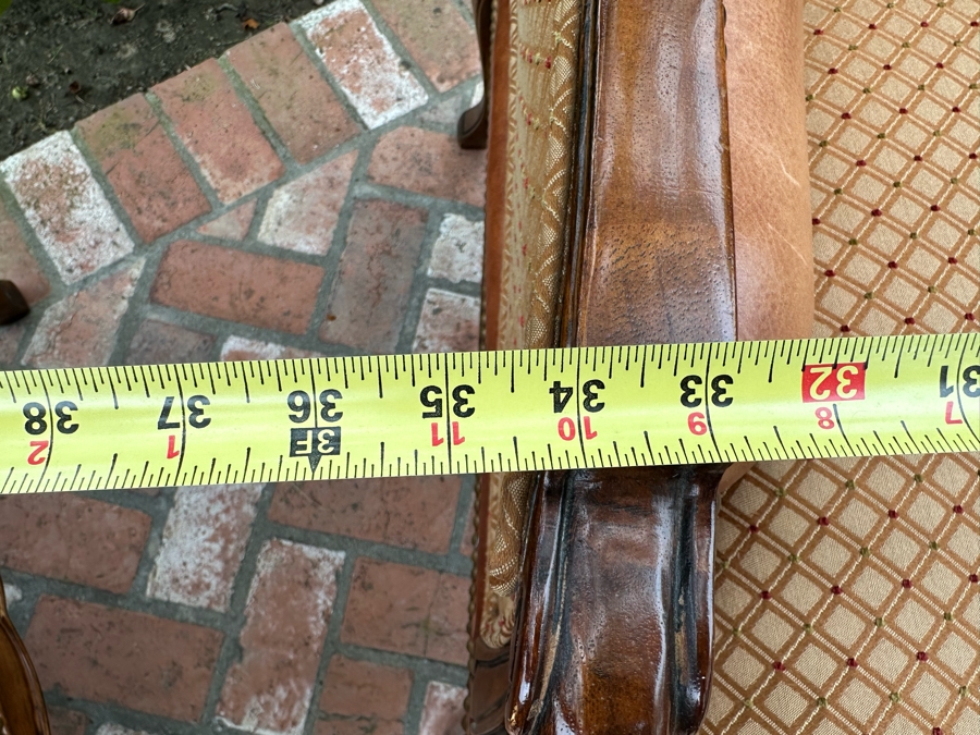 Pair Of Leather Wingback Armchairs With Brass Nailheads 35'W X 44'D X 44'H [Photo 8]