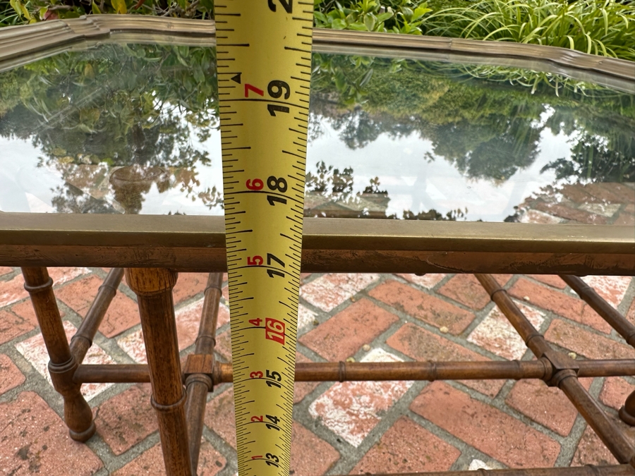 Vintage Baker Furniture Hollywood Regency Cocktail Coffee Table With Scalloped Brass Framed Glass Top And Wooden Faux Bamboo Base 40.5'W X 17.5'H Estimate $3,000 [Photo 11]
