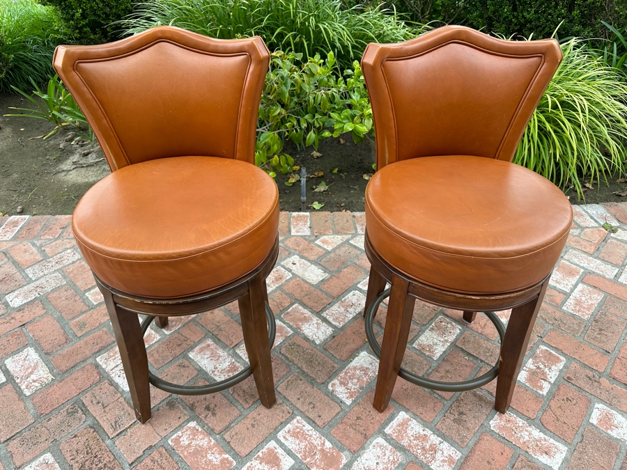 Pair Of Leather Swivel Barstools 25'H Seat Height [Photo 3]