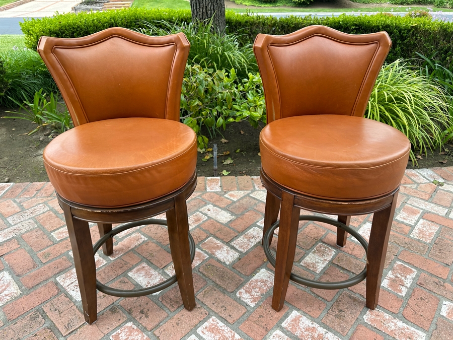 Pair Of Leather Swivel Barstools 25'H Seat Height [Photo 2]