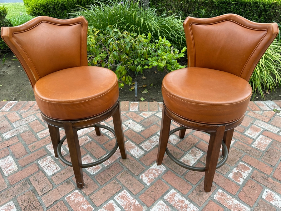 Pair Of Leather Swivel Barstools 25'H Seat Height [Photo 4]