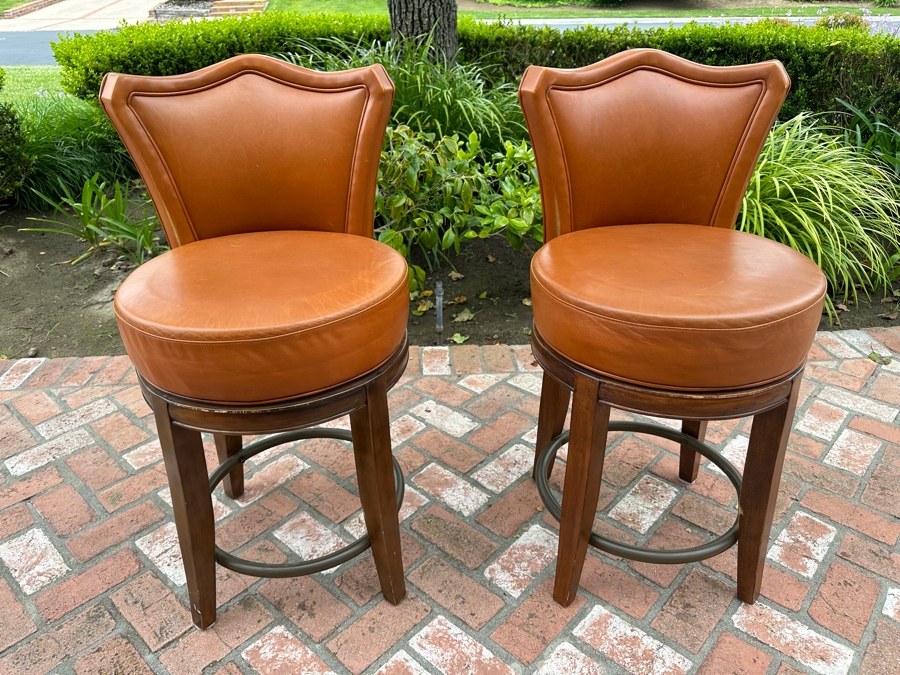 Pair Of Leather Swivel Barstools 25'H Seat Height [Photo 1]