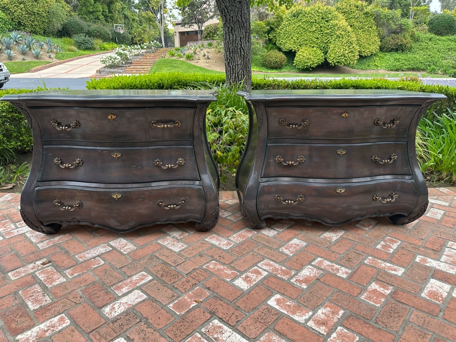 Pair Of Impressive Century Furniture Bombe Chest Of Drawers Dressers Nightstands 48'W X 22'D X 36'H [Photo 3]