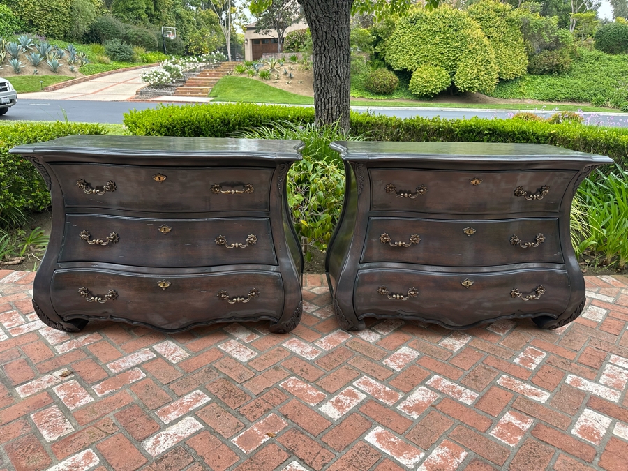 Pair Of Impressive Century Furniture Bombe Chest Of Drawers Dressers Nightstands 48'W X 22'D X 36'H