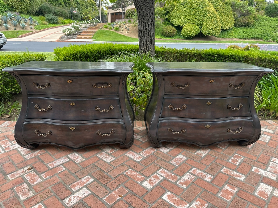 Pair Of Impressive Century Furniture Bombe Chest Of Drawers Dressers Nightstands 48'W X 22'D X 36'H [Photo 2]
