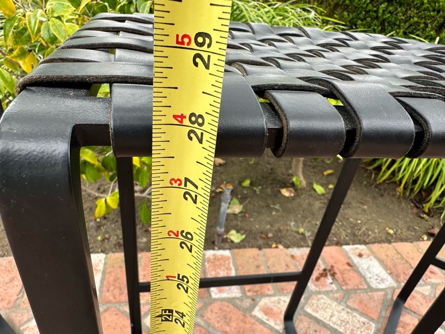 Contemporary Black Bent Metal And Woven Leather Seat Barstools 17'W X 14'D X 28'H [Photo 10]