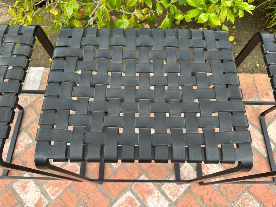 Contemporary Black Bent Metal And Woven Leather Seat Barstools 17'W X 14'D X 28'H [Photo 6]