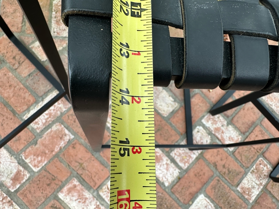 Contemporary Black Bent Metal And Woven Leather Seat Barstools 17'W X 14'D X 28'H [Photo 9]