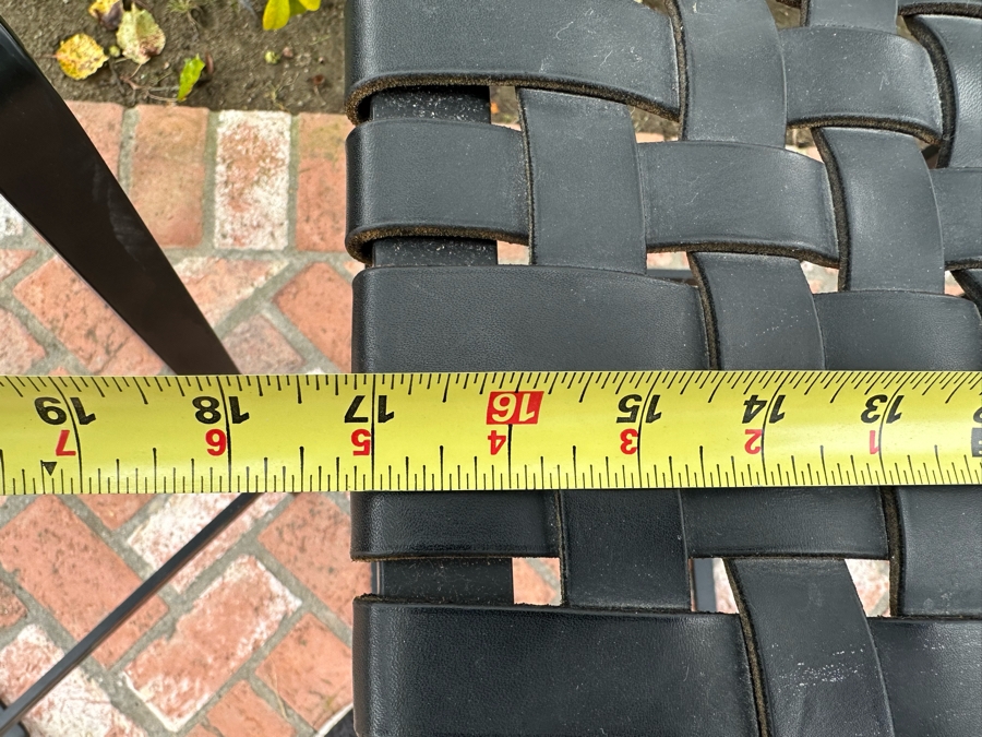 Contemporary Black Bent Metal And Woven Leather Seat Barstools 17'W X 14'D X 28'H [Photo 8]