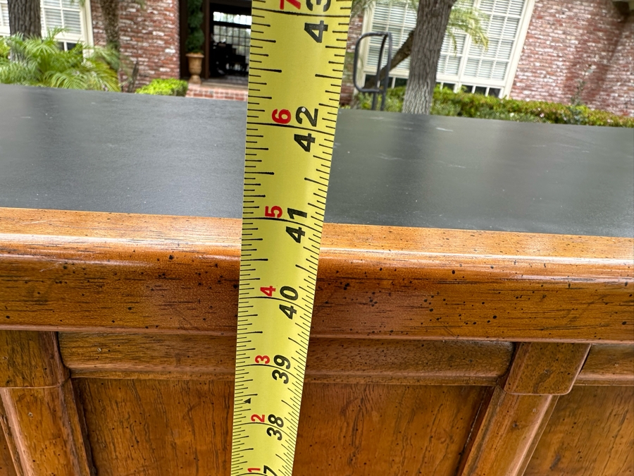 Vintage Drexel Heritage Wooden Portable Bar With Casters (Note Handle On Back Drawer & Key To Open Cabinet Is Missing) 67'W X 21'D X 41'H [Photo 11]