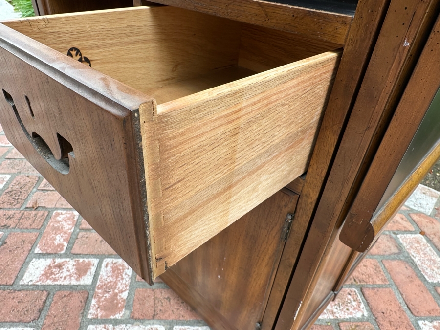 Vintage Drexel Heritage Wooden Portable Bar With Casters (Note Handle On Back Drawer & Key To Open Cabinet Is Missing) 67'W X 21'D X 41'H [Photo 8]