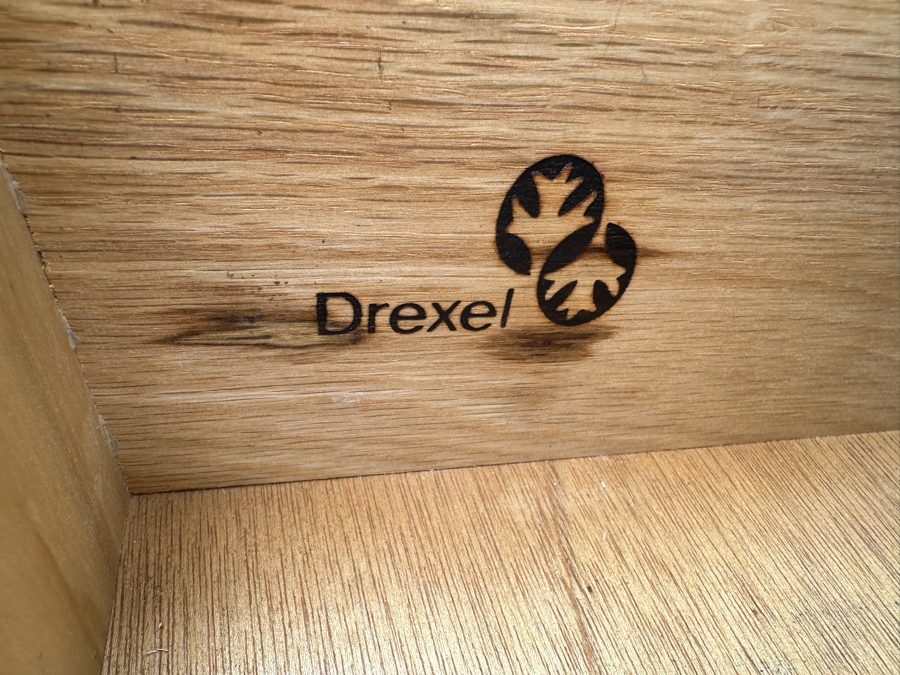 Vintage Drexel Heritage Wooden Portable Bar With Casters (Note Handle On Back Drawer & Key To Open Cabinet Is Missing) 67'W X 21'D X 41'H [Photo 7]