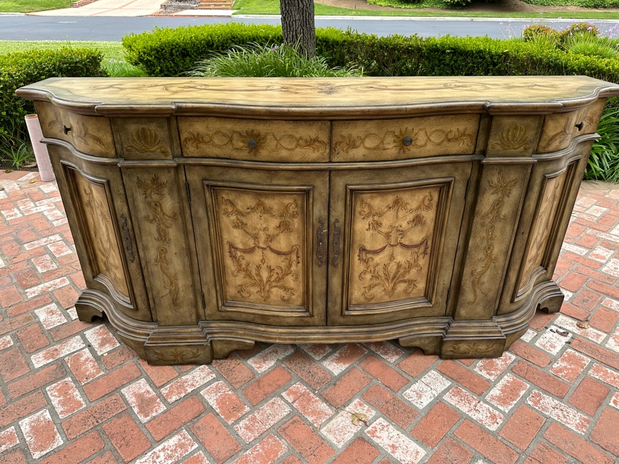 Seven Seas By Hooker Furniture Buffet Sideboard (Missing Hardware On Right Cabinet Door) 86'W X 22'D X 40'H Estimate $900 [Photo 3]
