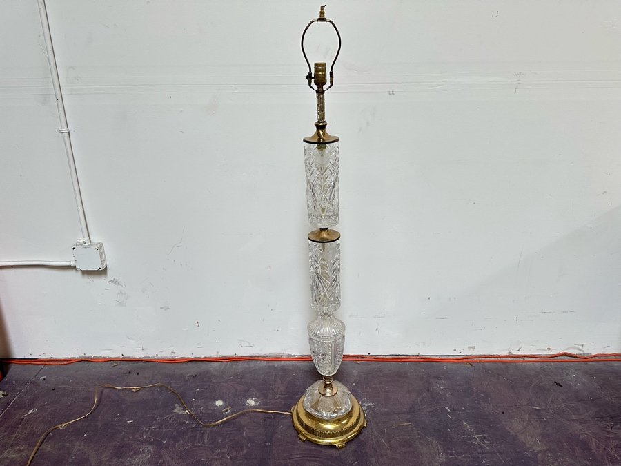 Vintage German Lausitzer Glass Lead Crystal Hand Cut Floor Lamp No Lamp Shade 53'H [Photo 2]