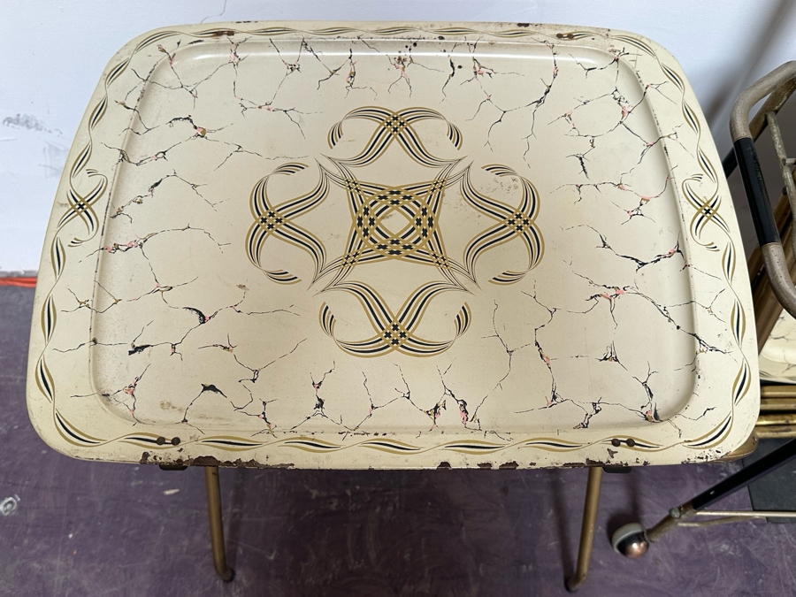 Three Mid-Century Modern Metal TV Trays With Stand Carrier [Photo 3]