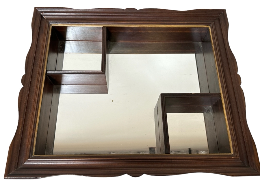 Vintage Wooden Shadowbox Shelf Wall Mirror 23'W X 20'H [Photo 1]