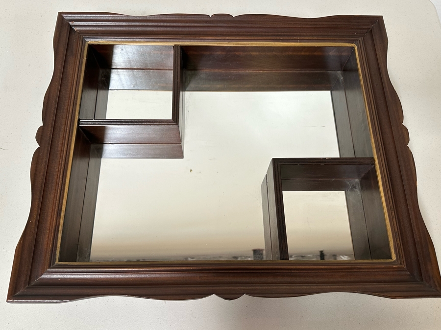 Vintage Wooden Shadowbox Shelf Wall Mirror 23'W X 20'H [Photo 2]