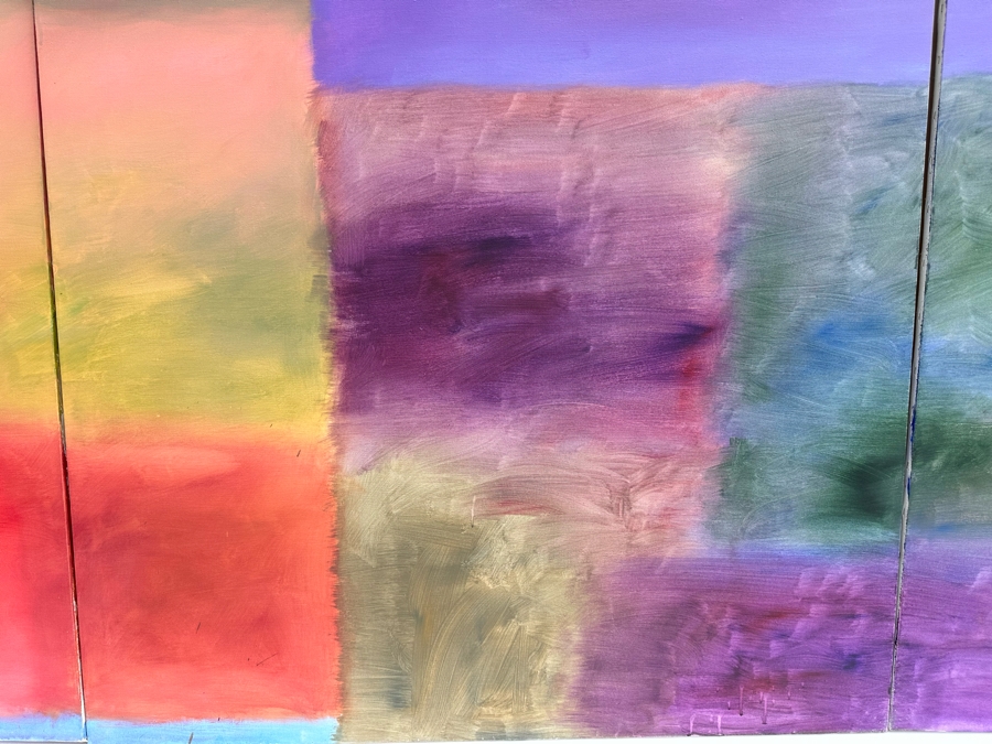 Gerrit Greve (1948-2024, Cardiff by the Sea, CA) Large Original Triptych Modernist Abstract Acrylic Paintings On Canvas Unsigned 144'W X 54'H Estimate $3,000-$6,000 [Photo 7]