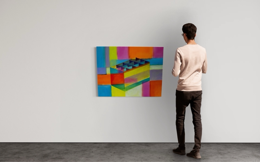 Gerrit Greve (1948-2024, Cardiff by the Sea, CA) Original Modernist Rainbow Box Acrylic Painting On Canvas Signed Verso 2022 40' X 30' Estimate $1,000-$2,000 [Photo 2]