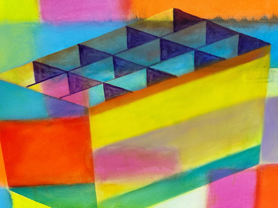 Gerrit Greve (1948-2024, Cardiff by the Sea, CA) Original Modernist Rainbow Box Acrylic Painting On Canvas Signed Verso 2022 40' X 30' Estimate $1,000-$2,000 [Photo 3]