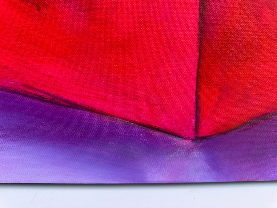 Gerrit Greve (1948-2024, Cardiff by the Sea, CA) Original Modernist Red Box On Violet Acrylic Painting On Canvas 2022 Signed Verso 40' X 30' Estimate $1,000-$2,000 [Photo 5]