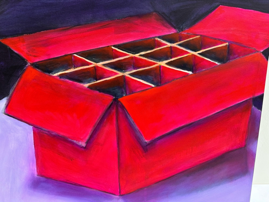 Gerrit Greve (1948-2024, Cardiff by the Sea, CA) Original Modernist Red Box On Violet Acrylic Painting On Canvas 2022 Signed Verso 40' X 30' Estimate $1,000-$2,000 [Photo 4]