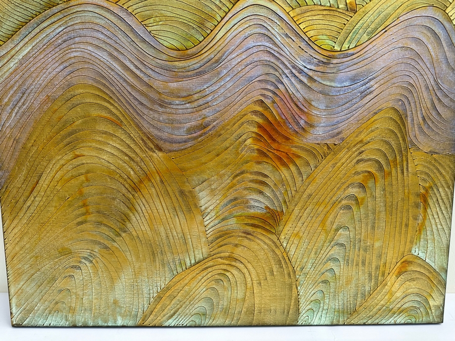 Gerrit Greve (1948-2024, Cardiff by the Sea, CA) Original Abstract Gold Textured Waves Dreaming & Journey Acrylic Painting On Canvas Signed Verso 36' X 36' Estimate $1,000-$2,000 [Photo 5]