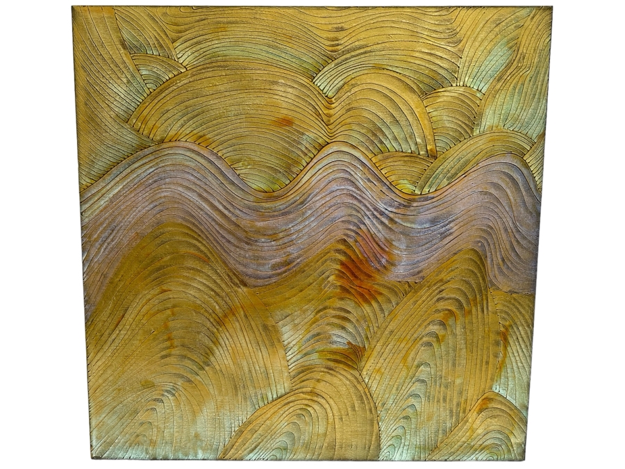 Gerrit Greve (1948-2024, Cardiff by the Sea, CA) Original Abstract Gold Textured Waves Dreaming & Journey Acrylic Painting On Canvas Signed Verso 36' X 36' Estimate $1,000-$2,000