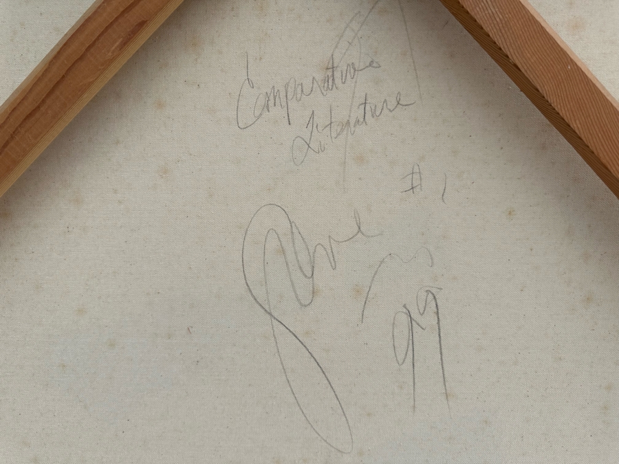 Gerrit Greve (1948-2024, Cardiff by the Sea, CA) Original Abstract Mixed Media Gold & Black Textured Sand Acrylic Painting On Canvas Titled 'Comparative Literature' 1999 Signed Verso 36' X 36' Estimate $1,000-$2,000 [Photo 7]