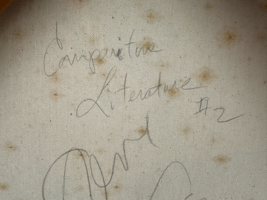 Gerrit Greve (1948-2024, Cardiff by the Sea, CA) Original Abstract Mixed Media Gold & Black Textured Sand Acrylic Painting On Canvas Titled 'Comparative Literature #2' 1999 Signed Verso 36' X 36' Estimate $1,000-$2,000 [Photo 9]