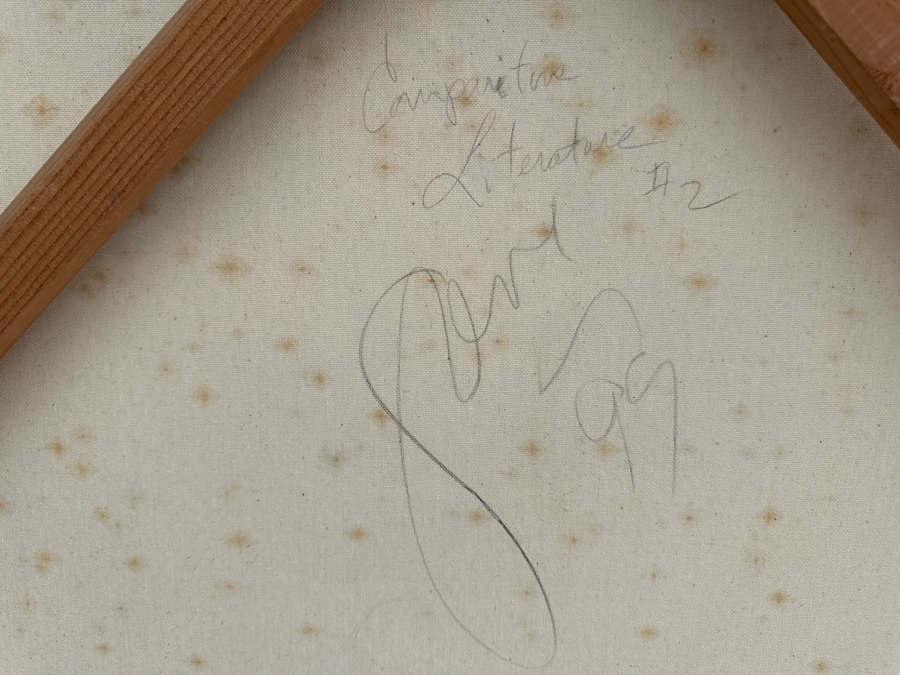 Gerrit Greve (1948-2024, Cardiff by the Sea, CA) Original Abstract Mixed Media Gold & Black Textured Sand Acrylic Painting On Canvas Titled 'Comparative Literature #2' 1999 Signed Verso 36' X 36' Estimate $1,000-$2,000 [Photo 8]