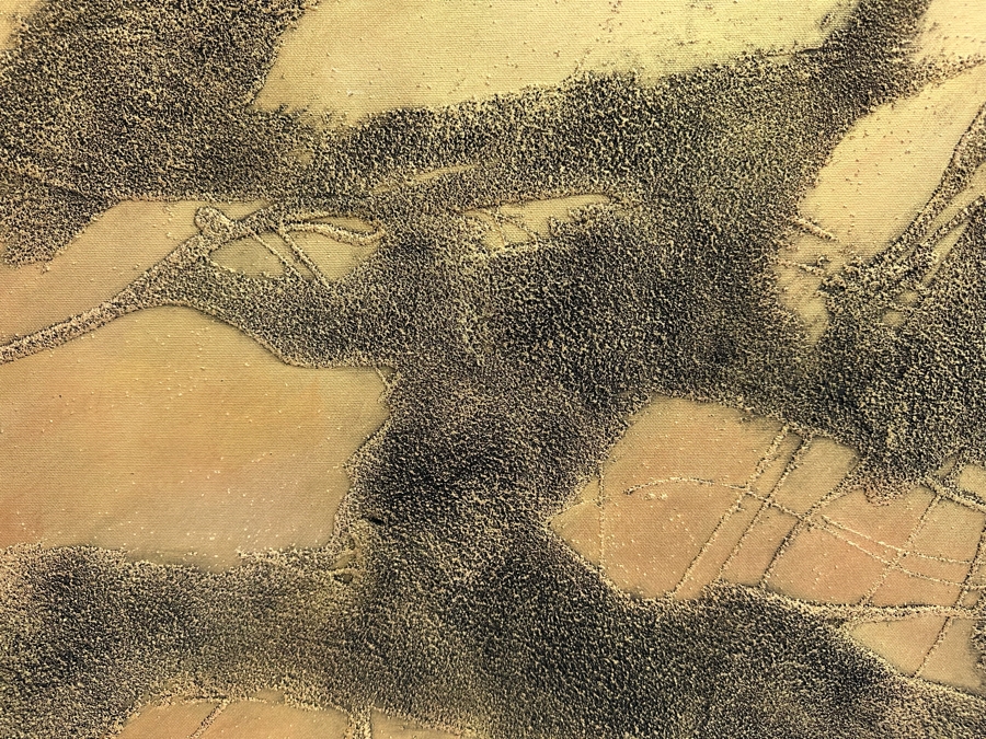 Gerrit Greve (1948-2024, Cardiff by the Sea, CA) Original Abstract Mixed Media Gold & Black Textured Sand Acrylic Painting On Canvas Titled 'Comparative Literature #2' 1999 Signed Verso 36' X 36' Estimate $1,000-$2,000 [Photo 3]