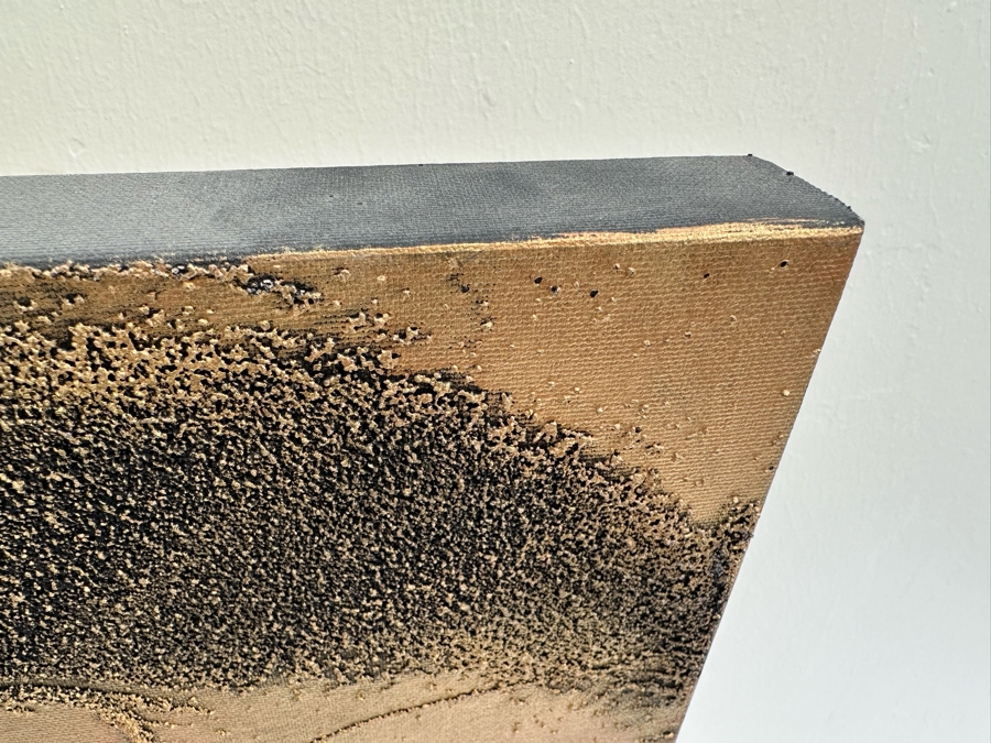 Gerrit Greve (1948-2024, Cardiff by the Sea, CA) Original Abstract Mixed Media Gold & Black Textured Sand Acrylic Painting On Canvas Titled 'Comparative Literature #2' 1999 Signed Verso 36' X 36' Estimate $1,000-$2,000 [Photo 6]