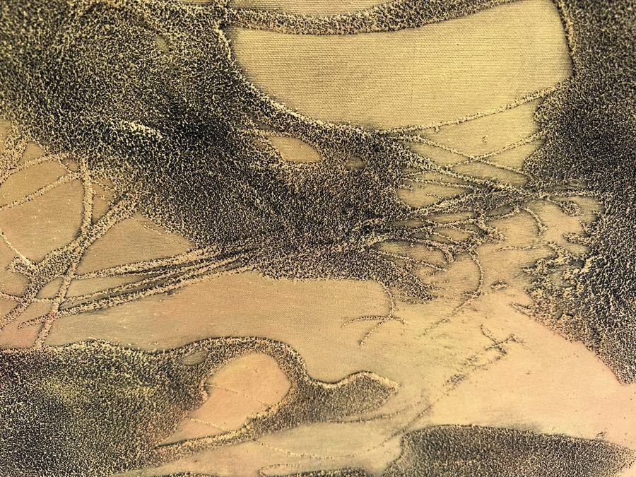 Gerrit Greve (1948-2024, Cardiff by the Sea, CA) Original Abstract Mixed Media Gold & Black Textured Sand Acrylic Painting On Canvas Titled 'Comparative Literature #2' 1999 Signed Verso 36' X 36' Estimate $1,000-$2,000 [Photo 5]