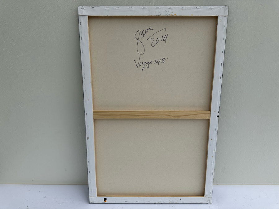 Gerrit Greve (1948-2024, Cardiff by the Sea, CA) Original Abstract Spirit Boats Acrylic Painting On Canvas Titled Voyage 148 2014 Signed Verso 24' X 36' Estimate $1,000-$2,000 [Photo 5]