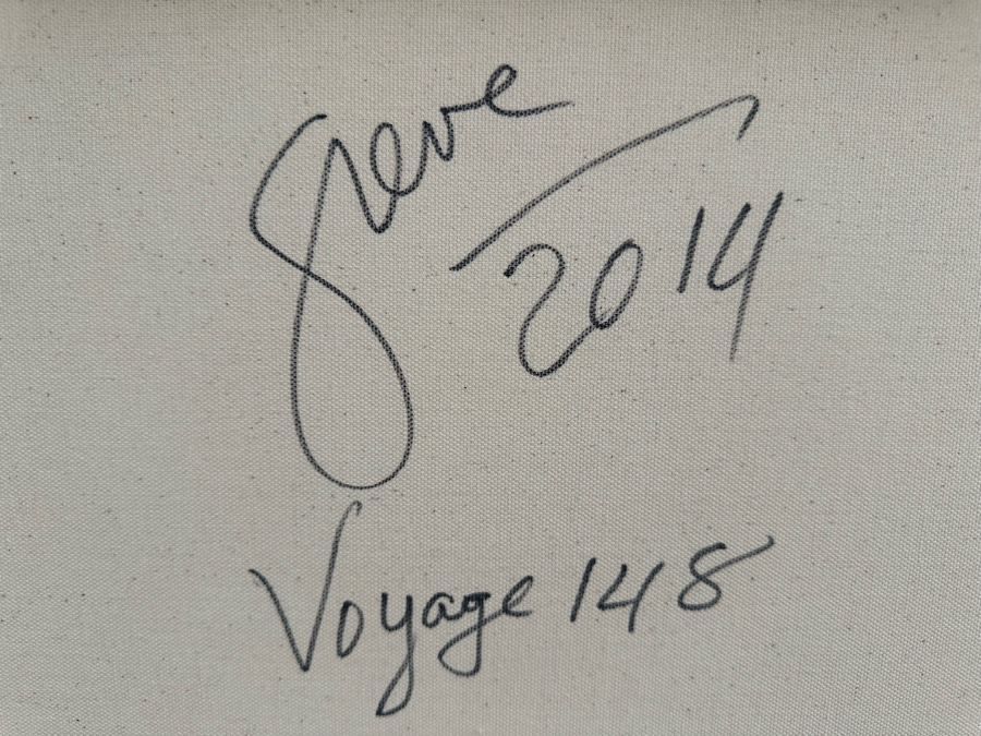 Gerrit Greve (1948-2024, Cardiff by the Sea, CA) Original Abstract Spirit Boats Acrylic Painting On Canvas Titled Voyage 148 2014 Signed Verso 24' X 36' Estimate $1,000-$2,000 [Photo 6]