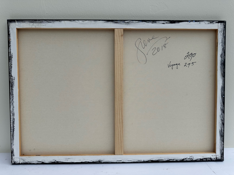 Gerrit Greve (1948-2024, Cardiff by the Sea, CA) Original Abstract Spirit Boats Acrylic Painting On Canvas Titled Voyage 295 2018 Signed Verso 36' X 24' Estimate $1,000-$2,000 [Photo 7]