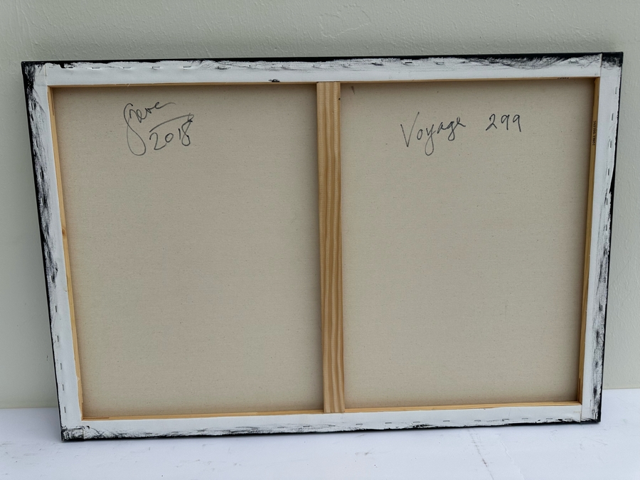 Gerrit Greve (1948-2024, Cardiff by the Sea, CA) Original Abstract Spirit Boats Acrylic Painting On Canvas Titled Voyage 299 2018 Signed Verso 36' X 24' Estimate $1,000-$2,000 [Photo 6]
