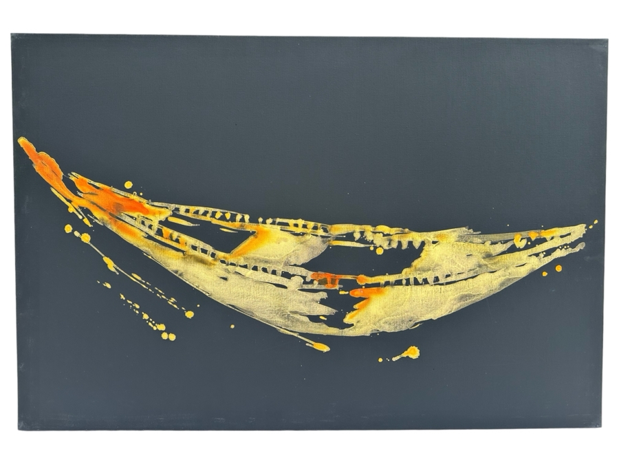Gerrit Greve (1948-2024, Cardiff by the Sea, CA) Original Abstract Spirit Boats Acrylic Painting On Canvas Titled Voyage 299 2018 Signed Verso 36' X 24' Estimate $1,000-$2,000 [Photo 1]