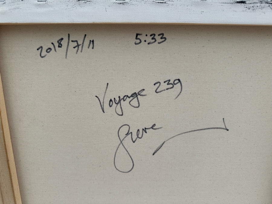 Gerrit Greve (1948-2024, Cardiff by the Sea, CA) Original Abstract Spirit Boats Acrylic Painting On Canvas Titled Voyage 239 2018 Signed Verso 36' X 24' Estimate $1,000-$2,000 [Photo 9]