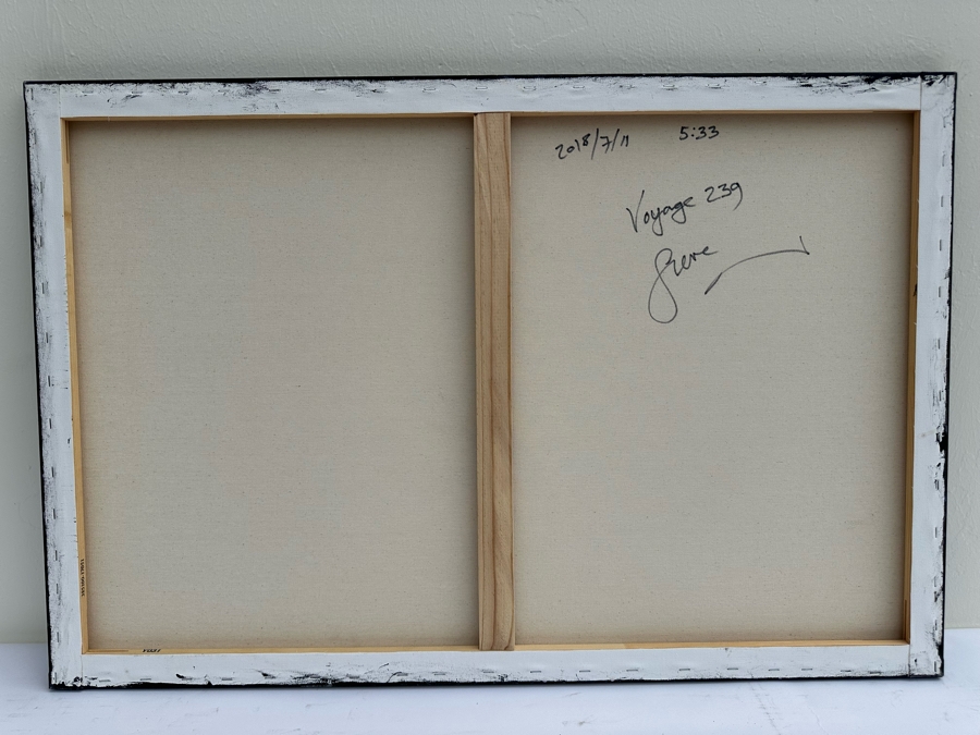 Gerrit Greve (1948-2024, Cardiff by the Sea, CA) Original Abstract Spirit Boats Acrylic Painting On Canvas Titled Voyage 239 2018 Signed Verso 36' X 24' Estimate $1,000-$2,000 [Photo 8]