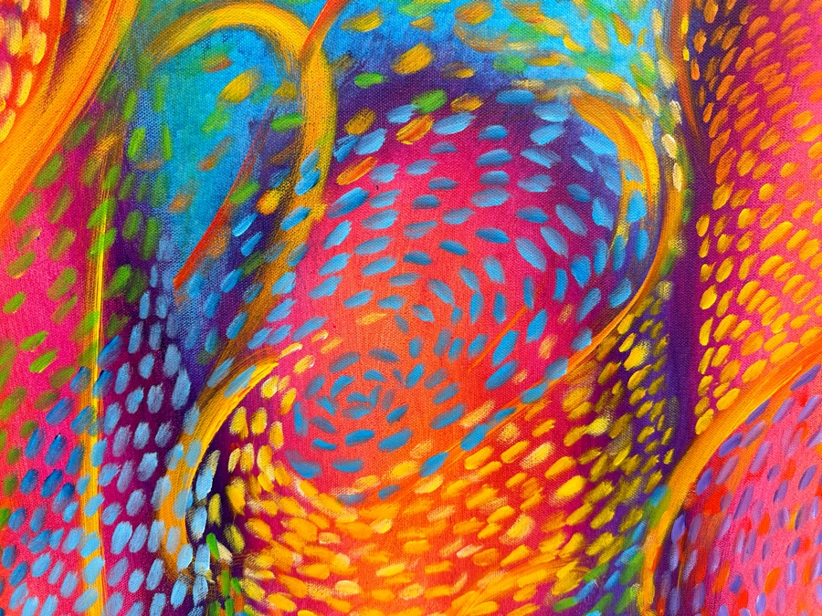 Gerrit Greve (1948-2024, Cardiff by the Sea, CA) Original Abstract Colorful Underwater Ocean Acrylic Painting On Canvas Titled 'Underwater Jubilee' 2021 Signed Verso 60' X 36' Estimate $1,000-$2,000 (Updated Size) [Photo 4]