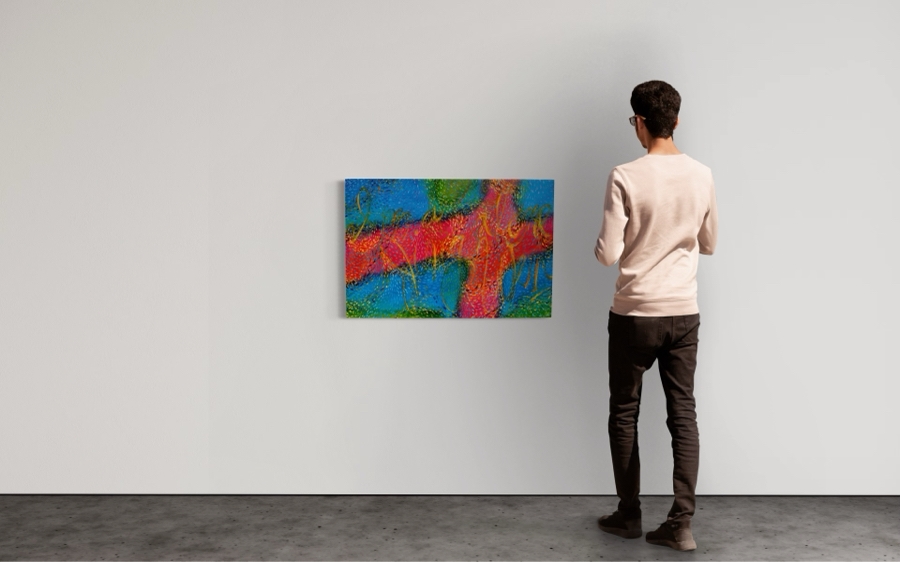 Gerrit Greve (1948-2024, Cardiff by the Sea, CA) Original Abstract Colorful Underwater Ocean Acrylic Painting On Canvas Titled 'Underwater Jing Wen' 2021 Signed Verso 60' X 36' Estimate $1,000-$2,000 (Updated Size) [Photo 2]