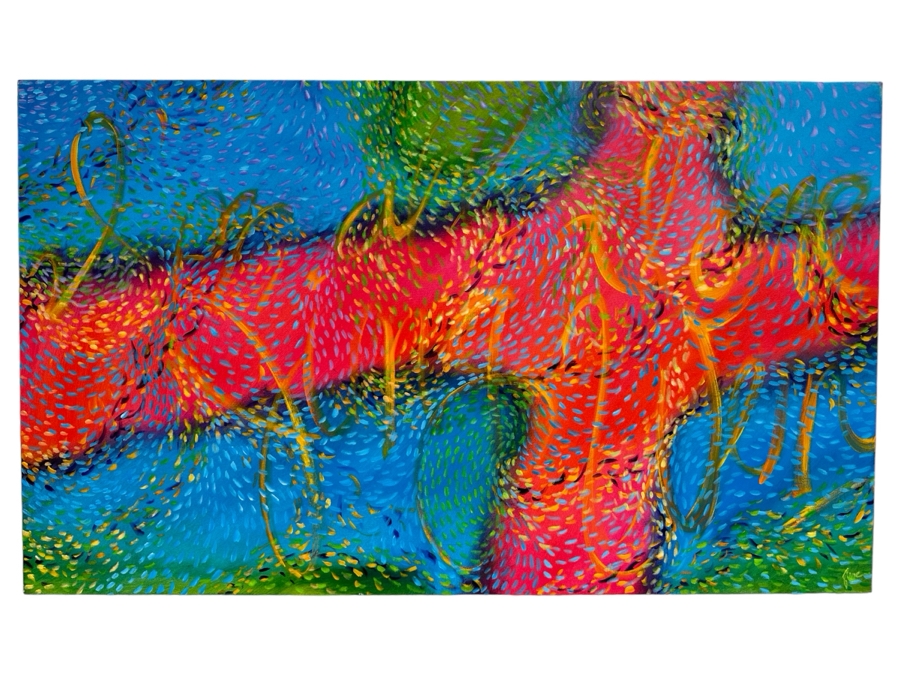 Gerrit Greve (1948-2024, Cardiff by the Sea, CA) Original Abstract Colorful Underwater Ocean Acrylic Painting On Canvas Titled 'Underwater Jing Wen' 2021 Signed Verso 60' X 36' Estimate $1,000-$2,000 (Updated Size) [Photo 1]