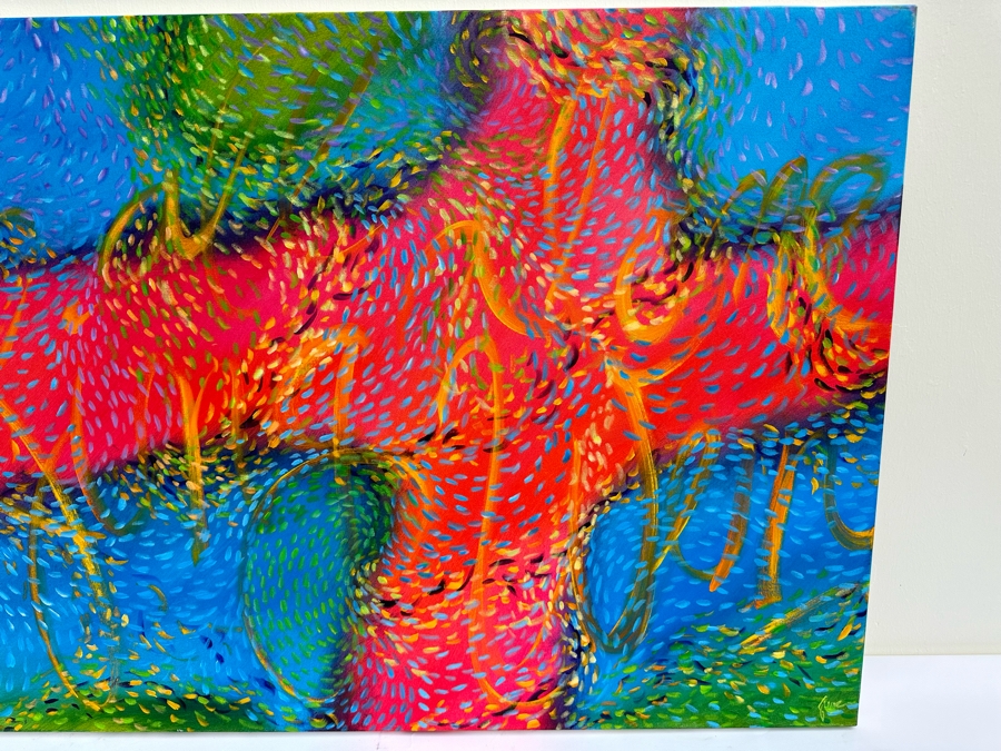 Gerrit Greve (1948-2024, Cardiff by the Sea, CA) Original Abstract Colorful Underwater Ocean Acrylic Painting On Canvas Titled 'Underwater Jing Wen' 2021 Signed Verso 60' X 36' Estimate $1,000-$2,000 (Updated Size) [Photo 3]