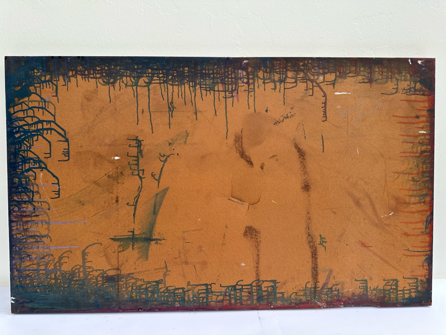 Gerrit Greve (1948-2024, Cardiff by the Sea, CA) Original Early Abstract Acrylic Painting On Door Titled 'Carnival Calligraphy' Signed Front 47' X 28' Estimate $1,000-$2,000 [Photo 12]