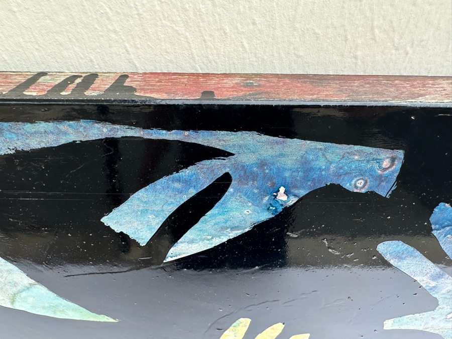 Gerrit Greve (1948-2024, Cardiff by the Sea, CA) Original Early Abstract Acrylic Painting On Door Titled 'Carnival Calligraphy' Signed Front 47' X 28' Estimate $1,000-$2,000 [Photo 11]