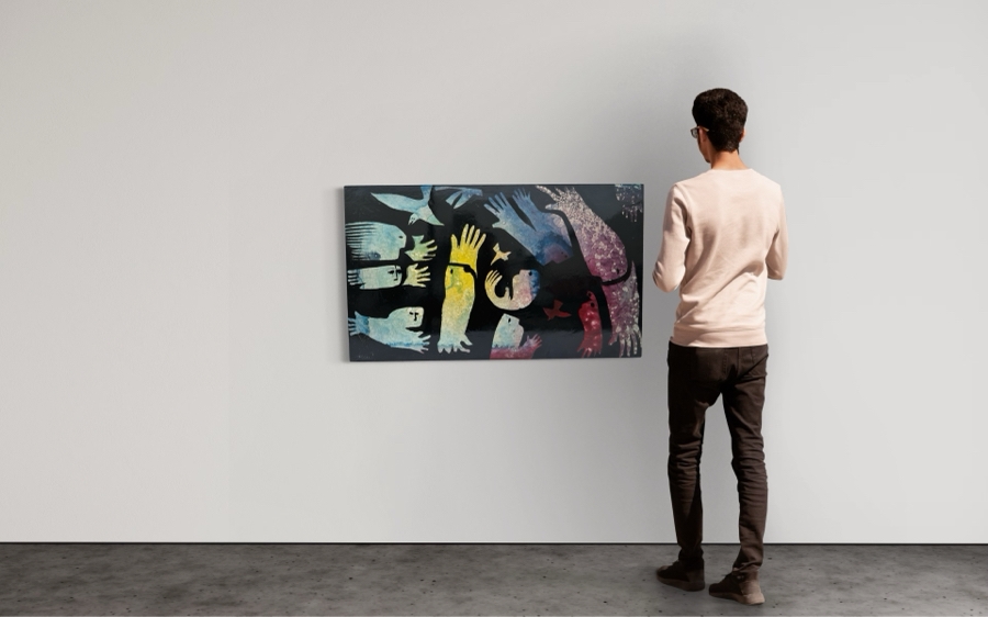 Gerrit Greve (1948-2024, Cardiff by the Sea, CA) Original Early Abstract Acrylic Painting On Door Titled 'Carnival Calligraphy' Signed Front 47' X 28' Estimate $1,000-$2,000 [Photo 2]